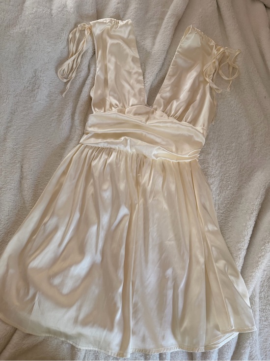 Dresses & Skirts - Ivory Satin Deep V Tie-Shoulder Mini Dress